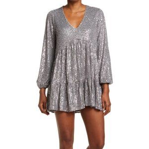 MELLODAY V-Neck Long Sleeve Tiered Mini Dress